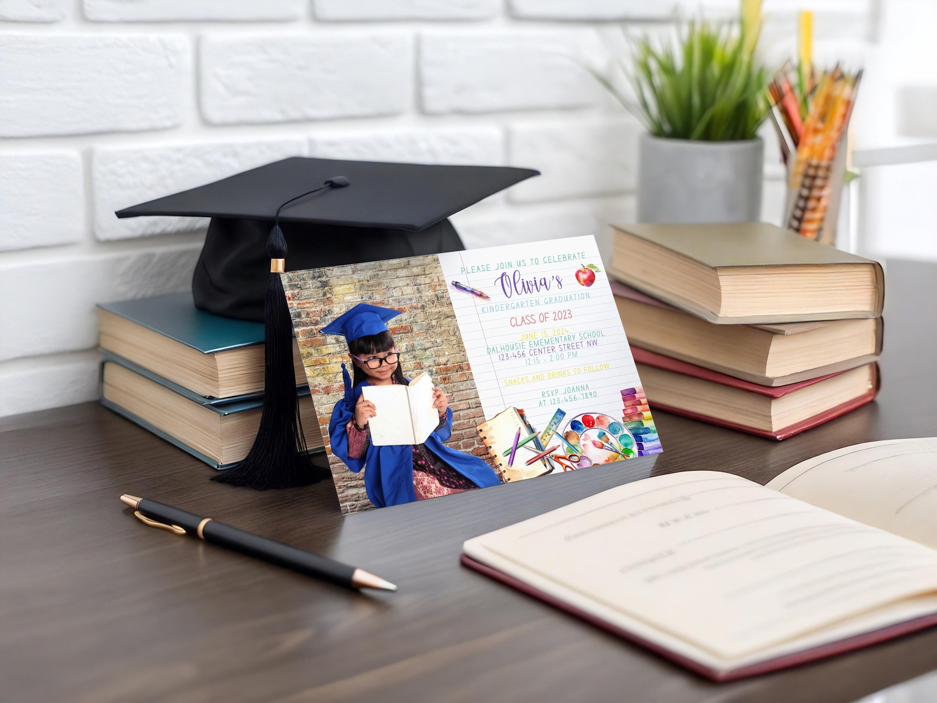 Kinder Invit Kindergarten Graduation Invitation Canva. Editable Template. Kinder ...
