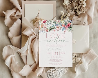 Wildflower Bridal Shower Invitation Template, Love In Bloom (Digital Download) WS01