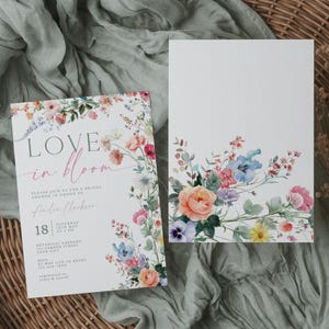 Love In Bloom Bridal Shower Invitation. Colorful Wildflower Invite. Spring Summer Wedding Brunch. Editable Template. Digital Download. FLL01 image 1