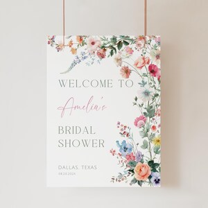 Bridal Shower Welcome Sign Wild flowers. Boho Floral Wedding Shower Welcome Poster Printable. Editable Spring Garden Party Template. FLL01 image 4