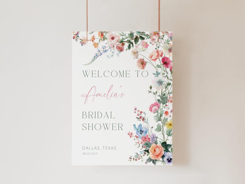 Bridal Shower Welcome Sign Wild flowers. Boho Floral Wedding Shower Welcome Poster Printable. Editable Spring Garden Party Template. FLL01 image 4