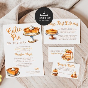 Cutie Pie Baby Shower Invitation Bundle. Editable Template. Fall Baby Shower Invite Set. Gender Neutral Baby Shower. Pie Baby Shower. BS48