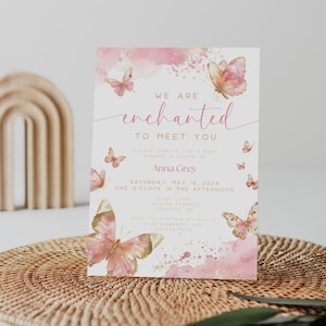 Enchanted To Meet You Baby Shower Invitation. Editable Butterfly Invite For Girls. Pink Butterflies. Instant Download. Printable. BS64