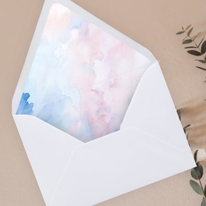 Fodera per busta stampabile. Rivelazione del genere. Rosa Blu Acquerello. Dimensioni multiple. Inviti 5x7 4x6. Carta RSVP. Download istantaneo. Modello di tela.