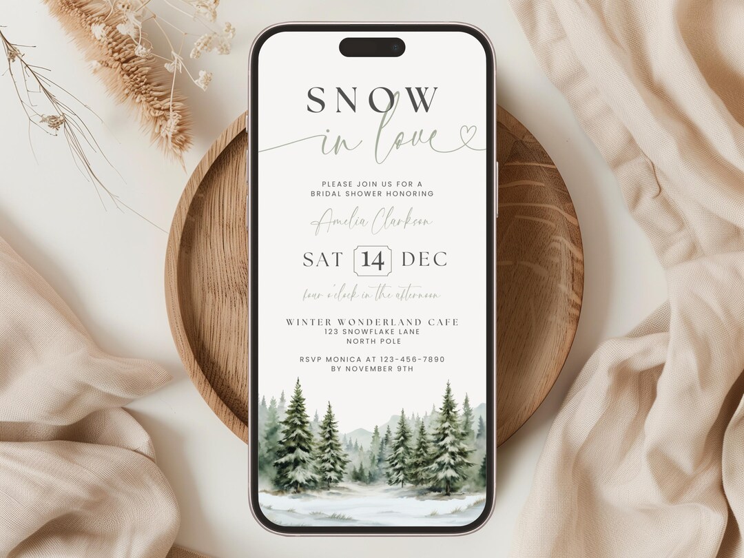 Snow in Love Bridal Shower Invitation. Editable Winter Wonderland ...