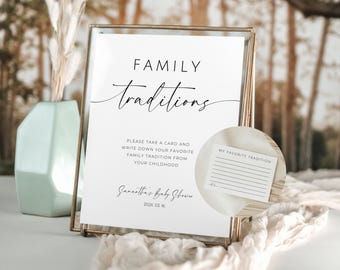 Family Traditions Sign And Card Minimalist. Baby Shower Share a Memory Sign. Childhood Memory Game. Editable Template. Instant Download. GRD
