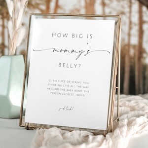 Guess How Big Moms Belly Is. Editable How Big Is Mommy's Belly Sign And Card. Minimal Baby Shower Template. Gender Neutral Printable. GRD