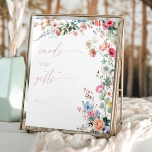 Love Is In Bloom Cards And Gifts. Colorful Florals Bridal Shower Sign. Editable Template. Printable Wildflower Wedding Shower Decor. FLL01
