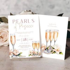 Pearls And Prosecco Bridal Shower Invitation. Petals & Prosecco Printable Shower Invite. Editable Template. Champagne Wedding Brunch. WS05