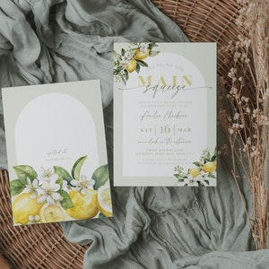 She Found Her Main Squeeze Bridal Invitations. Editable Sage Green Lemon Wedding Shower Invite. Editable Template. Instant Download. FLL03