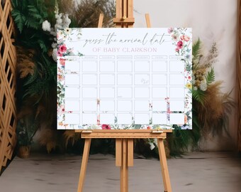 Baby Predictions Template Baby In Bloom. Wildflower Due Date Calendar. Baby Shower Guess the Birth Date. Editable Instant Download. BS01
