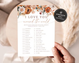 I Love You Around The World Game. Love Language Translation Quiz. Editable Fall In Love Bridal Shower. Printable Autumn Florals. FLL20