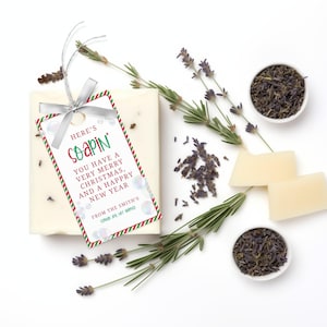 Étiquette cadeau en forme de savon, Joyeux Noël. Étiquettes imprimables pour savon pour les mains des Fêtes. Étiquette de cadeau mas. Appréciation de l&#39;enseignant. Modèle modifiable.