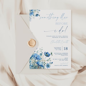 Something Blue Before I Do Bridal Shower Invitation. Dusty Blue Wildflower Invite. Editable Template. Instant Download. Printable. FLL07