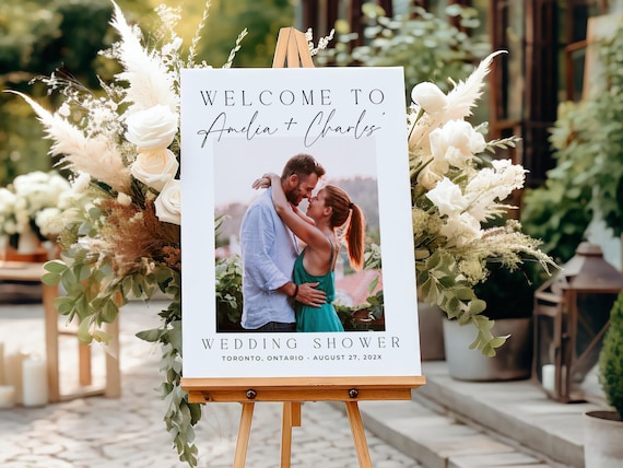 Couples Shower Welcome Sign With Pictures. Modern Minimalist Wedding Shower. Printable Welcome Poster With Photo. Editable Template. GRD