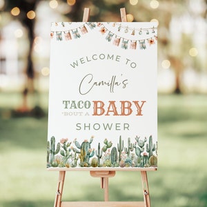 Taco Bout A Baby Sign. Fiesta Baby Shower Welcome Poster Printable. Boho Cactus Welcome Poster. Mexican Taco Decor. Editable Template. BS58