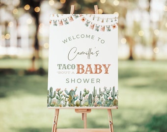 Taco Bout A Baby Sign. Fiesta Baby Shower Welcome Poster Printable. Boho Cactus Welcome Poster. Mexican Taco Decor. Editable Template. BS58
