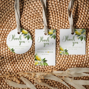 Lemon Bridal Shower Favor Tags. Citrus Wedding Shower Printable Label. Editable Thank You Template. Main Squeeze Shower Theme. FLL35