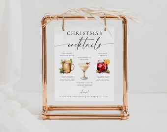 Christmas Cocktail Menu Sign, Festive Bar Decor (Digital Download)