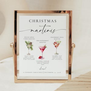 Martini Signature Drinks Bar Sign Template. Christmas Drink Signage. Festive Bar Menu. Printable Xmas Holiday Party Decor. Editable Images.