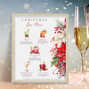 Enseigne de boissons signature de Noël. Modèle modifiable. Menu de bar personnalisé pour les fêtes de fin d'année. Cocktail de fête. Téléchargement instantané. Panneau imprimable. FLL72