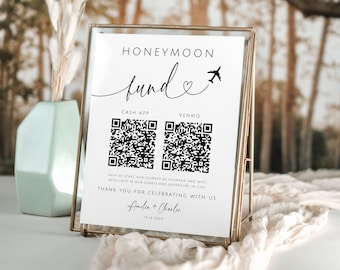 Honeymoon Fund Sign Canva. Editable DIY Venmo QR Code Wedding Wish Sign. Modern Wedding Cash Gift. Future Fund. Instant Download. WTL