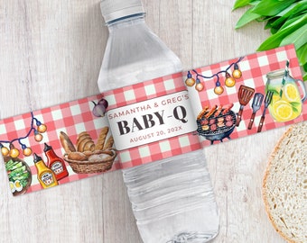 Baby Q Baby Shower Label. Editable Water Bottle Wrapper Template. Outdoor BBQ Coed Shower Decor. Personalized Favor. Instant Download. BS38