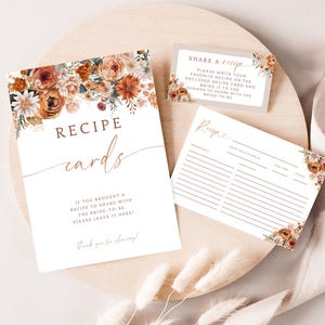 Recipe Card Request For Bridal Shower. Fall In Love Recipe Card Template. Rustic Autumn Florals Insert. Printable Recipe Bundle. FLL20