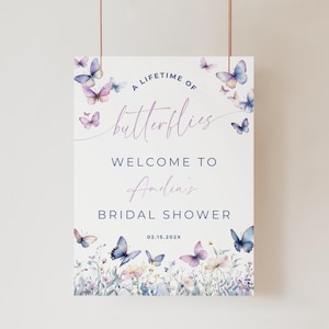 Lifetime of Butterflies Bridal Shower Welcome Sign. Printable Boho Spring Wildflower Signage. Editable Butterfly Decor Poster. FLL82
