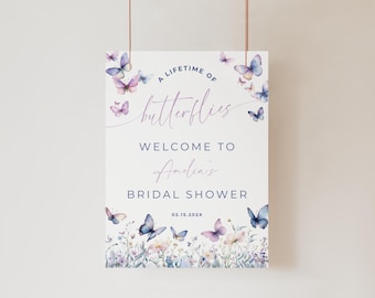 Lifetime of Butterflies Bridal Shower Welcome Sign. Printable Boho Spring Wildflower Signage. Editable Butterfly Decor Poster. FLL82