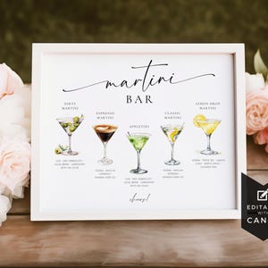 Martini Themed Bar Sign. Martini Signature Drinks Sign Template. A ...