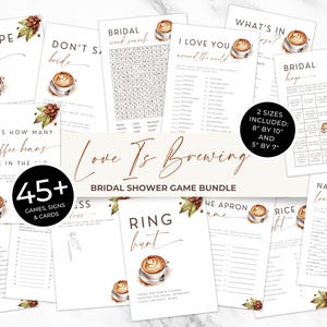 Love Is Brewing Bridal Shower Games. Coffee Theme Wedding Shower Game Bundle. Bachelorette Activities. Editable Bachelorette Download. FLL34