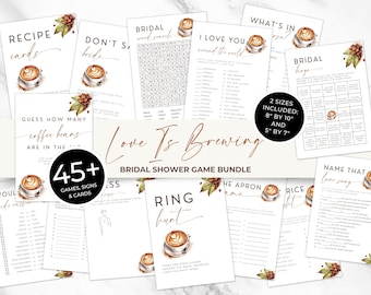 Love Is Brewing Bridal Shower Games. Coffee Theme Wedding Shower Game Bundle. Bachelorette Activities. Editable Bachelorette Download. FLL34