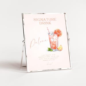 Paloma Signature Drink Sign. Paloma Cocktail Bar Decor Sign. Bar Menu Cocktail Template. Wedding Bar. Modern Baby Bridal Shower. DRK