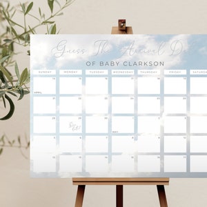 Guess The Due Date Poster. Wolke 9 Errate Babys Ankunft Spiel Schild Printable. Bearbeitbarer Babyparty-Geburtstagskalender. Sofort Download. BS04