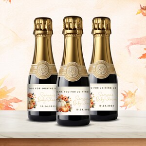 Mini Prosecco Label. Fall Floral Pumpkin Baby Shower Piccolo Tag. Editable Template. Autumn Shower Favor. Gender Neutral. Printable. BS44