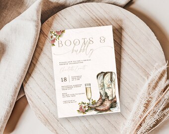 Boots And Bubbly Shower Invite. Printable Western Themed Wedding Shower. Country Cowgirl. Editable Template. Instant Digital Download FLL17