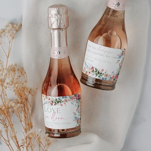 Printable Bridal Shower Love Is In Bloom Labels. Colorful Flowers Wedding Favor. Mini Champagne Tag Template. Bachelorette Thank You. FLL01