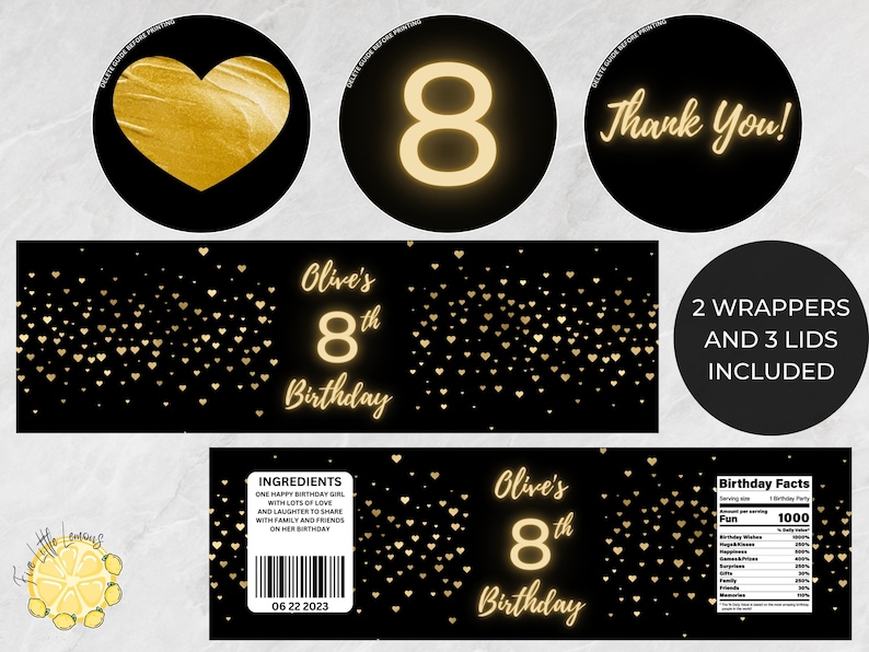 Editable Pringles Label. Girl Birthday Party. Black and Gold Heart ...