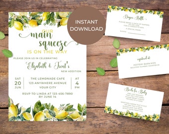 Lemon Baby Shower Invitation Bundle, Main Squeeze Gender Neutral (Digital Download) BS35