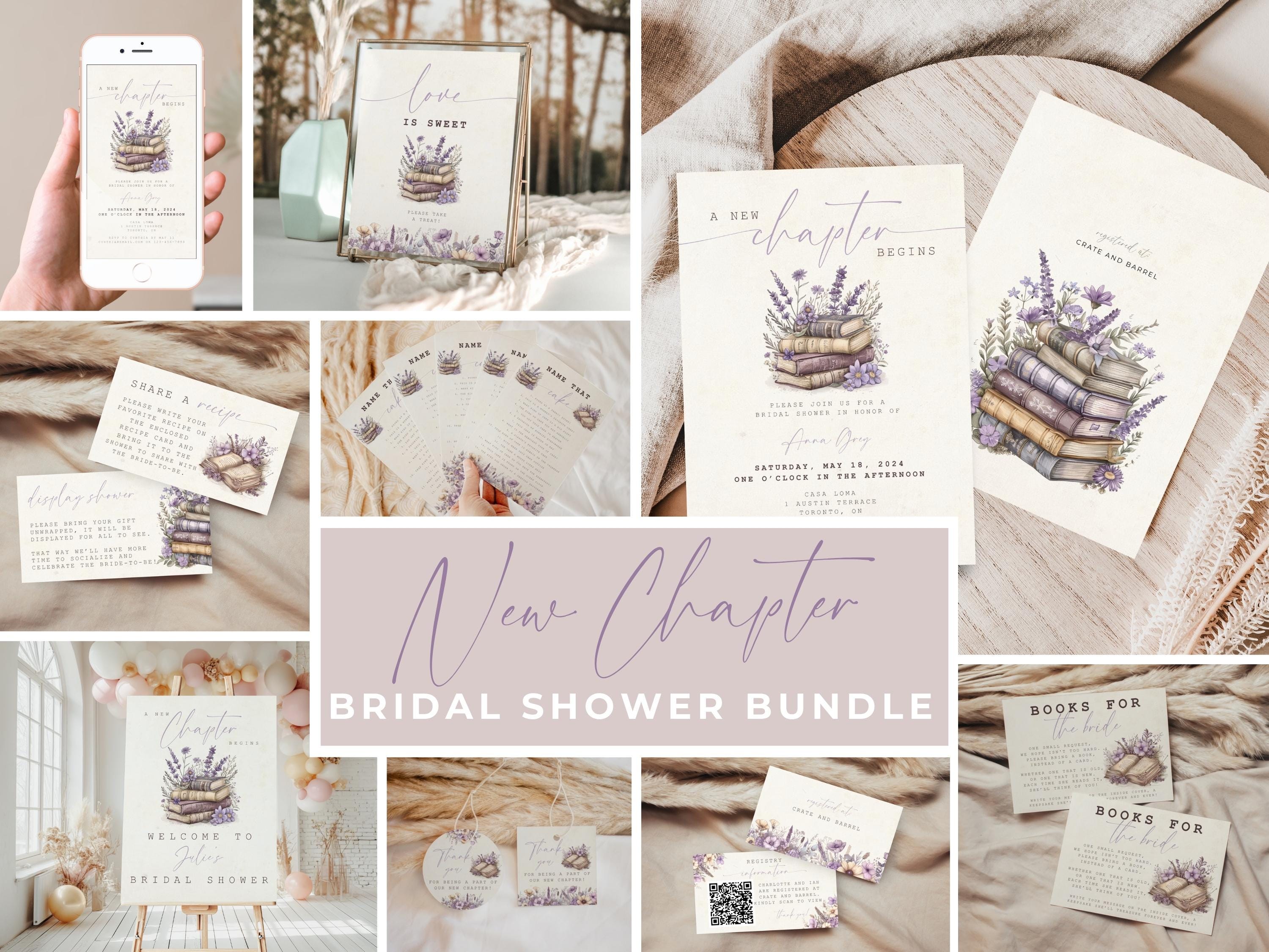 New Chapter Bridal Shower Bundle. Storybook Wedding Shower Invitation Template. Printable Bridal Games & Signs. Book Theme Decor. FLL25
