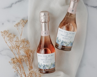 Something Blue Bridesmaid Proposal Label. Custom Mini Prosecco label. Will You Be My Something Blue? Small Champagne Tag Template. FLL30