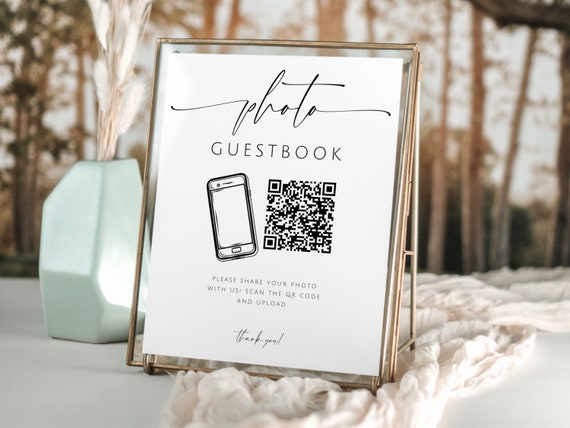 Photo Guestbook Sign. Printable Guest Book Sign QR Code. Editable