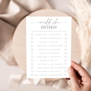 Would She Rather Template. Printable Minimalist Bridal Shower Game. Instant Download. Modern Simple Editable Wedding Game Card. GRD