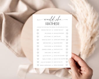 Would She Rather Template. Printable Minimalist Bridal Shower Game. Instant Download. Modern Simple Editable Wedding Game Card. GRD