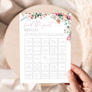 Bridal Shower Find The Guest Bingo Card. Printable Colorful Floral Ice Breaker. Editable Template. Instant Download. Love Is In Bloom. FLL01