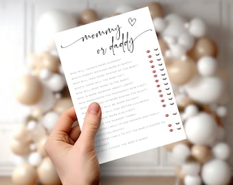 Minimalist Mommy or Daddy Baby Shower Game (Editable, Instant Download) SER