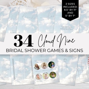 On Cloud 9 Bridal Shower Games. The Bride Is On Cloud Nine Wedding Shower Sign Bundle. Editable Template. Printable Instant Download. FLL04