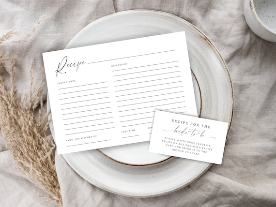 Minimalist Recipe Request Card. Elegant Bridal Shower Recipe Card Insert. Printable Bundle. 5 by 7 or 4 by 6 Template. Digital Download. GRD