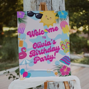 Editable Pool Party Welcome Sign. Splish Splash Girl Pool Party. Summer Swimming Party. Splash Pad Birthday Sign. Instant Download. HB03
